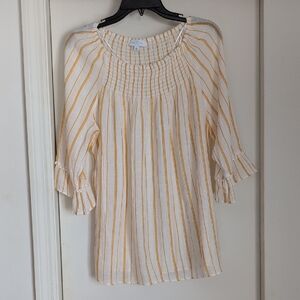 New Directions Large Striped Yellow & White 3/4 sleeves Women's Top